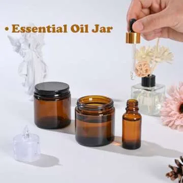 Roemey 4oz Amber Glass Jars with Metal and Plastic Lids - 12 Pack for Crafts, Candles, and Cosmetics