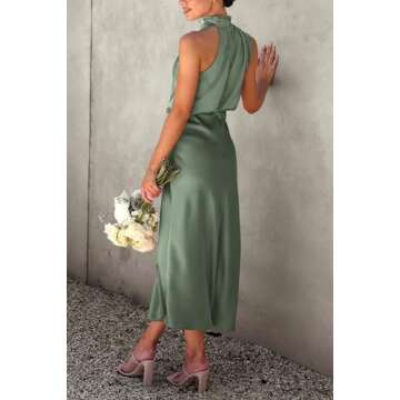 PRETTYGARDEN Women's 2025 Summer Satin Dress Elegant Sleeveless Mock Neck Cocktail Party Maxi Dresse...
