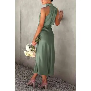 PRETTYGARDEN Women's 2025 Summer Satin Dress Elegant Sleeveless Mock Neck Cocktail Party Maxi Dresse...