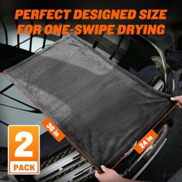SMINDER 2-Pack 1200 GSM Car Drying Towels – Microfiber Towels for Cars (36" x 24"), Ultra-Absorbent, Streak-Free, Scratch-Free, No Water Spots, Double-Twist Pile & Edgeless Design