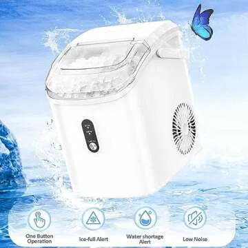 Nugget Countertop Ice Maker with Soft Chewable Pellet Ice, Automatic 34lbs in 24 Hours,Pebble Portable Ice Machine with Ice Scoop, Self-Cleaning, One-Click Operation, for Kitchen,Office White