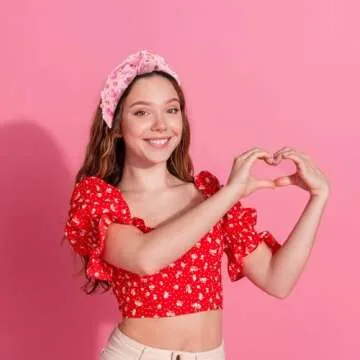 ABONDEVER Valentine's Day Headbands for Women Pink Candy Hearts Pearl Beaded Headband Pink Jeweled Rhinestone Crystal Top Knot Headband Valentines Accessories Gifts(Beaded Heart Pink)