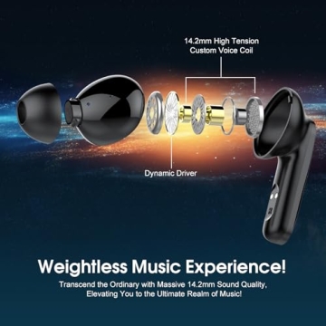Wireless Earbuds, Bluetooth 5.4 Headphones, HiFi Stereo Bass Ear Buds, in Ear Earbuds with 4 ENC Noise Cancelling Mic, 45H, LED Display, IP7 Waterproof, Earphones for Phone Android/iOS Sports, Black