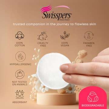 Swisspers Cotton Rounds - Hypoallergenic & Lint Free - 100 Count
