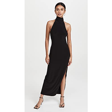 Stylish Norma Kamali Halter Turtleneck Side Slit Dress