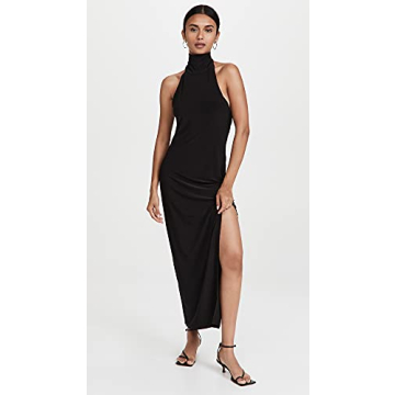 Stylish Norma Kamali Halter Turtleneck Side Slit Dress