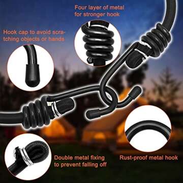 24" Heavy Duty Bungee Cords, 4 Pack for Outdoor Use