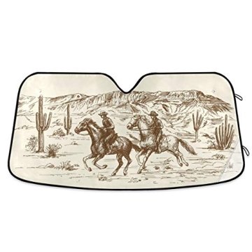 WELLDAY Car Windshield Sunshade Western Desert Cowboy Trucks Auto Blocks Sun Visor Keep Your Vehicle...