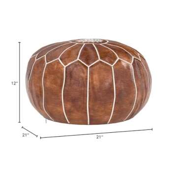 GRAN Handmade Leather Moroccan Pouf Footstool Ottoman | Brown Genuine Leather with Hand Embroidered ...