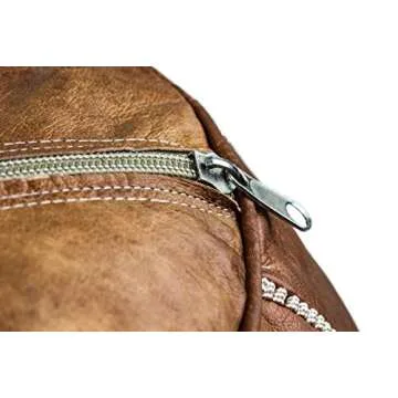 GRAN Handmade Leather Moroccan Pouf Footstool Ottoman | Brown Genuine Leather with Hand Embroidered White Stitching | Unstuffed