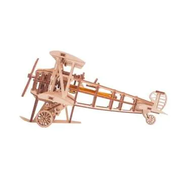Wood Trick Bi-Plane Toy Kit, Wooden Toy Plane - Mechanical Model Plane Mini - 3D Wooden Puzzle, Assembly Model - STEM Toys for Boys and Girls - 3D Plane