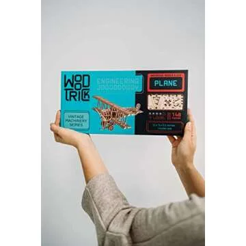 Wood Trick Bi-Plane Toy Kit, Wooden Toy Plane - Mechanical Model Plane Mini - 3D Wooden Puzzle, Assembly Model - STEM Toys for Boys and Girls - 3D Plane