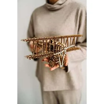 Wood Trick Bi-Plane Toy Kit, Wooden Toy Plane - Mechanical Model Plane Mini - 3D Wooden Puzzle, Assembly Model - STEM Toys for Boys and Girls - 3D Plane