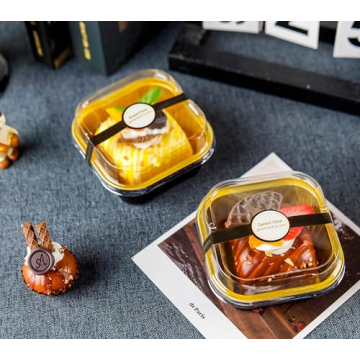 NPLUX 50 Pcs Mini Square Baking Cups with Lids and Spoons Aluminum Foil Mini Cake Pans with Lids Dis...