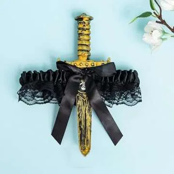 2 Pcs Bow Garter with Pirate Dagger Lace Bow Leg Ring Sword Leg Holster for Halloween Carnival Dress...