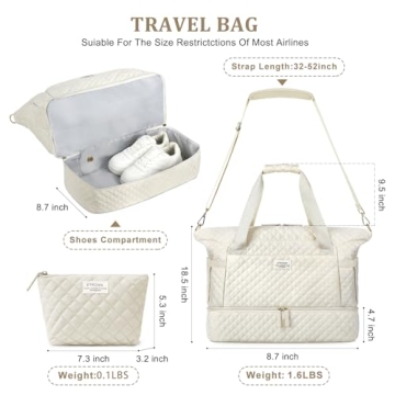 ETRONIK Travel Bag, Weekender Bags for Women, Personal Item Travel Bag with Wet Pocket, Duffel Bag for Travel with Shoes Compartment, 37L Hospital Bag for Labor and Delivery (Beige)