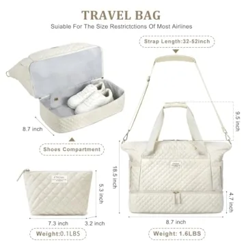 ETRONIK Travel Bag, Weekender Bags for Women, Personal Item Travel Bag with Wet Pocket, Duffel Bag for Travel with Shoes Compartment, 37L Hospital Bag for Labor and Delivery (Beige)