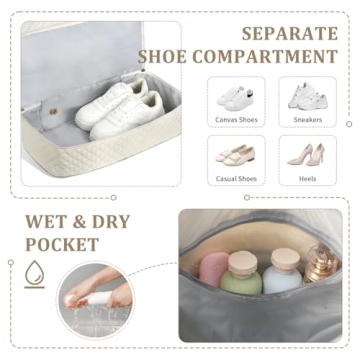 ETRONIK Travel Bag, Weekender Bags for Women, Personal Item Travel Bag with Wet Pocket, Duffel Bag for Travel with Shoes Compartment, 37L Hospital Bag for Labor and Delivery (Beige)