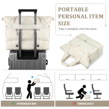 ETRONIK Travel Bag, Weekender Bags for Women, Personal Item Travel Bag with Wet Pocket, Duffel Bag for Travel with Shoes Compartment, 37L Hospital Bag for Labor and Delivery (Beige)