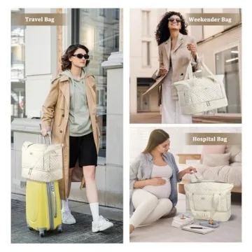 ETRONIK Travel Bag, Weekender Bags for Women, Personal Item Travel Bag with Wet Pocket, Duffel Bag for Travel with Shoes Compartment, 37L Hospital Bag for Labor and Delivery (Beige)