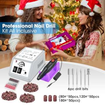 LAVAED Professional Electric Nail Drill Machine Nails File Electric Nail Drill Kit Low Noise Vibration with 156pcs Sanding Bands for Acrylic Nail Drill Gel Art Remover Polisher Manicure Pedicure