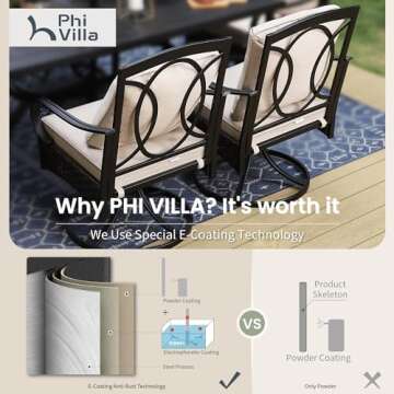 PHI VILLA Outdoor Patio Dining Table and Chairs Set with Umbrella, Heavy Duty 8 Piece Patio Dining Set for 6-6 Extra Large Patio Swivel Chairs, 1 Rectangular 60"x 38" Patio Metal Table & 1 Umbrella