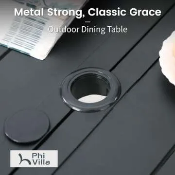 PHI VILLA Outdoor Patio Dining Table and Chairs Set with Umbrella, Heavy Duty 8 Piece Patio Dining Set for 6-6 Extra Large Patio Swivel Chairs, 1 Rectangular 60"x 38" Patio Metal Table & 1 Umbrella