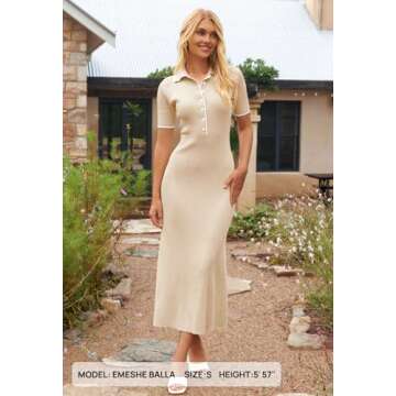 MEROKEETY Women's V Neck Ribbed Knit Maxi Dress Button Short Sleeve Slim Fit Bodycon Sweater Dress, ...