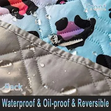 Topthumbs Waterproof Dog Bed Cover 52x82inch Reversible Pad Reusable Camping Mat for Kids/Pet/Dog/Cat Washable Geometric Embroidery Blanket Patchwork Rainbow Leopard Printed+Gray