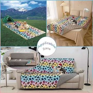 Topthumbs Waterproof Dog Bed Cover 52x82inch Reversible Pad Reusable Camping Mat for Kids/Pet/Dog/Cat Washable Geometric Embroidery Blanket Patchwork Rainbow Leopard Printed+Gray