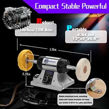OPAVIOC Jewelry Polisher - Adjustable Variable Speed Bench Grinder Polishing & Buffing Machine, Dent...