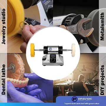 OPAVIOC Jewelry Polisher - Adjustable Variable Speed Bench Grinder Polishing & Buffing Machine, Dental Buffer & Lathe - Includes 2 Cotton Buffs, 2 Abrasive Fiber Wheels, Safety Glass, Polish Compound