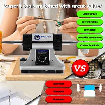 OPAVIOC Jewelry Polisher - Adjustable Variable Speed Bench Grinder Polishing & Buffing Machine, Dental Buffer & Lathe - Includes 2 Cotton Buffs, 2 Abrasive Fiber Wheels, Safety Glass, Polish Compound