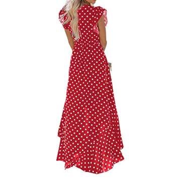 GRECERELLE Women's Summer Floral Print Cross V Neck Dress Bohemian Flowy Long Maxi Dress PD-Red-Smal...