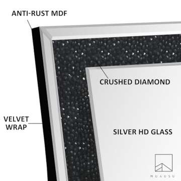 MUAUSU Full Length Floor Mirror Crushed Diamond Full Body Mirror Silver Long Standing Mirror for Bedroom Living Room Bathroom Wall Mounted