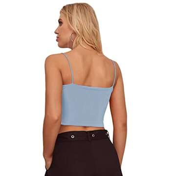 Floerns Women's Spaghetti Strap Sleeveless Cut Out Rave Tube Crop Cami Neon Top Blue M