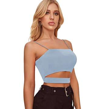 Floerns Women's Spaghetti Strap Sleeveless Cut Out Rave Tube Crop Cami Neon Top Blue M