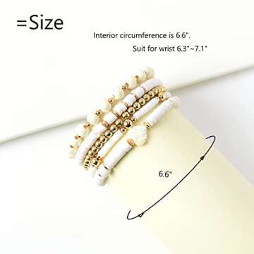 GOOJIDS Surfer Heishi Clay Bead Bracelets Set for Women - Bohemian Stackable Gold Beaded Stretch Fri...