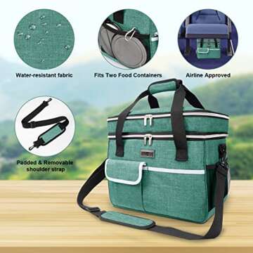 BAGLHER Dog Travel Bag for Supplies - Double-Layer Airline Approved Weekend Pet Travel Organizer Set for Dog and Cat Tote with 2 Pet Food Containers and 2 Collapsible Silicone Bowls Green