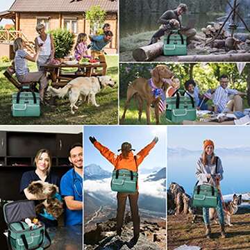 BAGLHER Dog Travel Bag for Supplies - Double-Layer Airline Approved Weekend Pet Travel Organizer Set for Dog and Cat Tote with 2 Pet Food Containers and 2 Collapsible Silicone Bowls Green