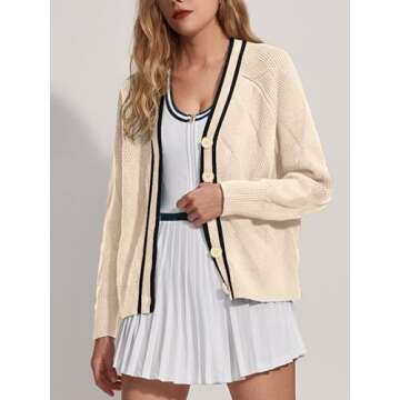 SuperPrity Cardigan Sweaters for Women Fashion 2024 Button Open Front Knit Oversized Cardigans Coat Fall Outfits Outwear Clothes-S,Apricot