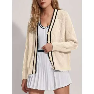 SuperPrity Cardigan Sweaters for Women Fashion 2024 Button Open Front Knit Oversized Cardigans Coat Fall Outfits Outwear Clothes-S,Apricot