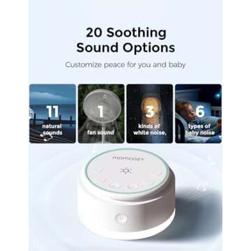 Momcozy Sound Machine for Baby | Portable White Noise Sound Machine for Sleep Rechargeable | 20 Sleep Sounds White Noise Machine with Nursery Night Light | Travel Sleep Sound Machine Battery Based
