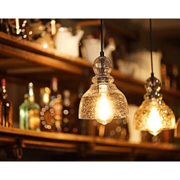 LANROS Industrial Mini Pendant Lighting with Handblown Clear Seeded Glass Shade, Adjustable Cord Farmhouse Lamp Ceiling Pendant Light Fixture for Kitchen Island Restaurant, Black, 1 Pack