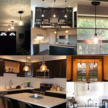 LANROS Industrial Mini Pendant Lighting with Handblown Clear Seeded Glass Shade, Adjustable Cord Farmhouse Lamp Ceiling Pendant Light Fixture for Kitchen Island Restaurant, Black, 1 Pack