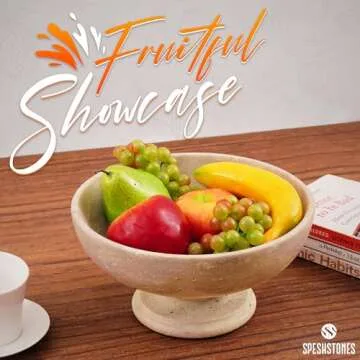 SPESHSTONES Fruit Dish 10" Inches Travertine Handmade Fruit Bowl for Kitchen Counter, Ideal Salad Bowl & Snack Organizer, Stone Bowls for Vegetable Storage