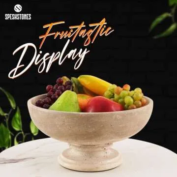 SPESHSTONES Fruit Dish 10" Inches Travertine Handmade Fruit Bowl for Kitchen Counter, Ideal Salad Bowl & Snack Organizer, Stone Bowls for Vegetable Storage