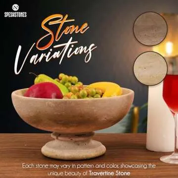 SPESHSTONES Fruit Dish 10" Inches Travertine Handmade Fruit Bowl for Kitchen Counter, Ideal Salad Bowl & Snack Organizer, Stone Bowls for Vegetable Storage