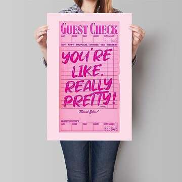 Prinajssiad Youre Like Really Pretty Canvas Wall Art, Pink Preppy Guest Check Room Aesthetic Poster,...