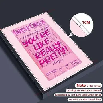 Prinajssiad Youre Like Really Pretty Canvas Wall Art, Pink Preppy Guest Check Room Aesthetic Poster, Funky Dorm Decor, Trendy Teen Girl Retro Art Bedroom Print 16x24in Unframed